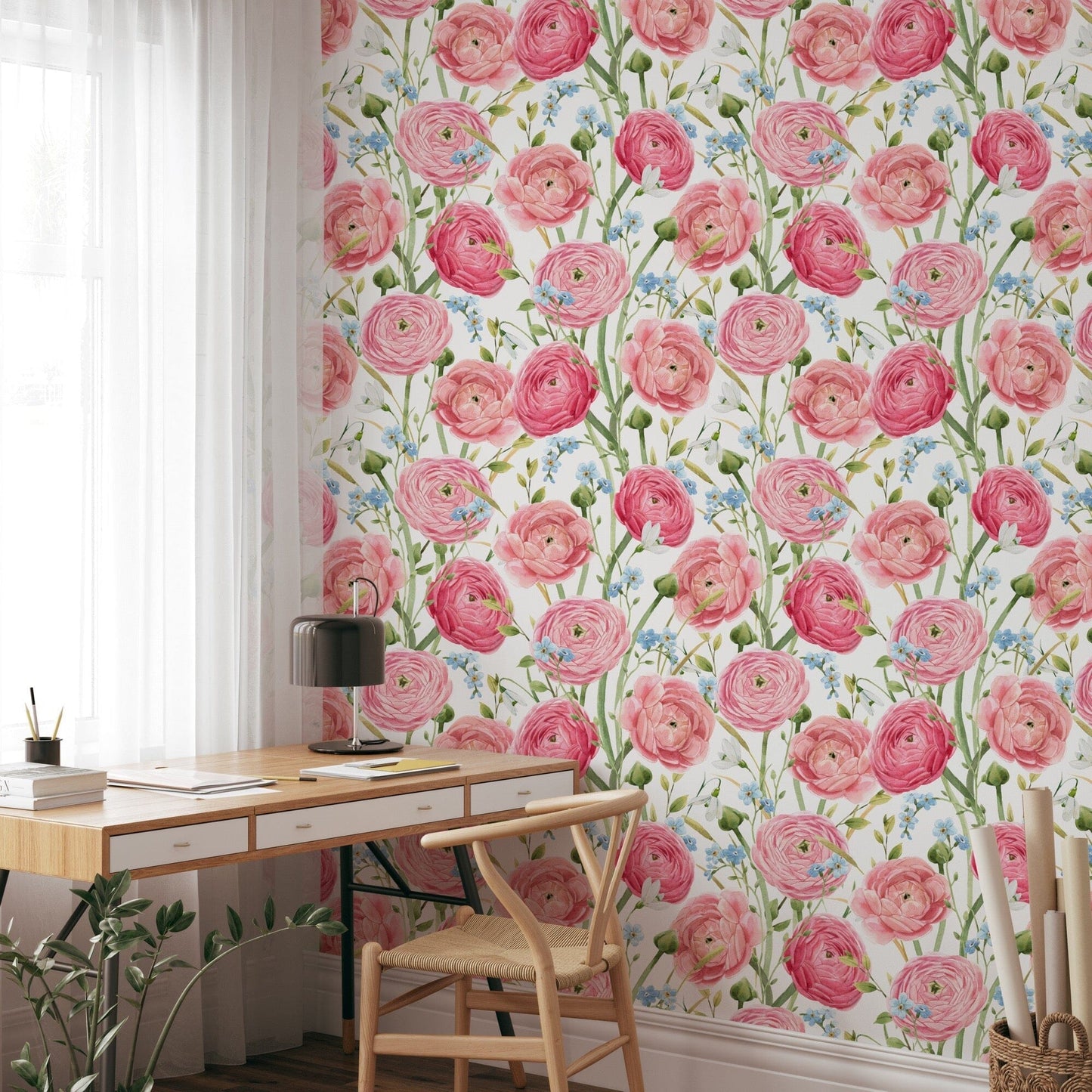 Watercolor Pink Summer Flowers Wallpaper