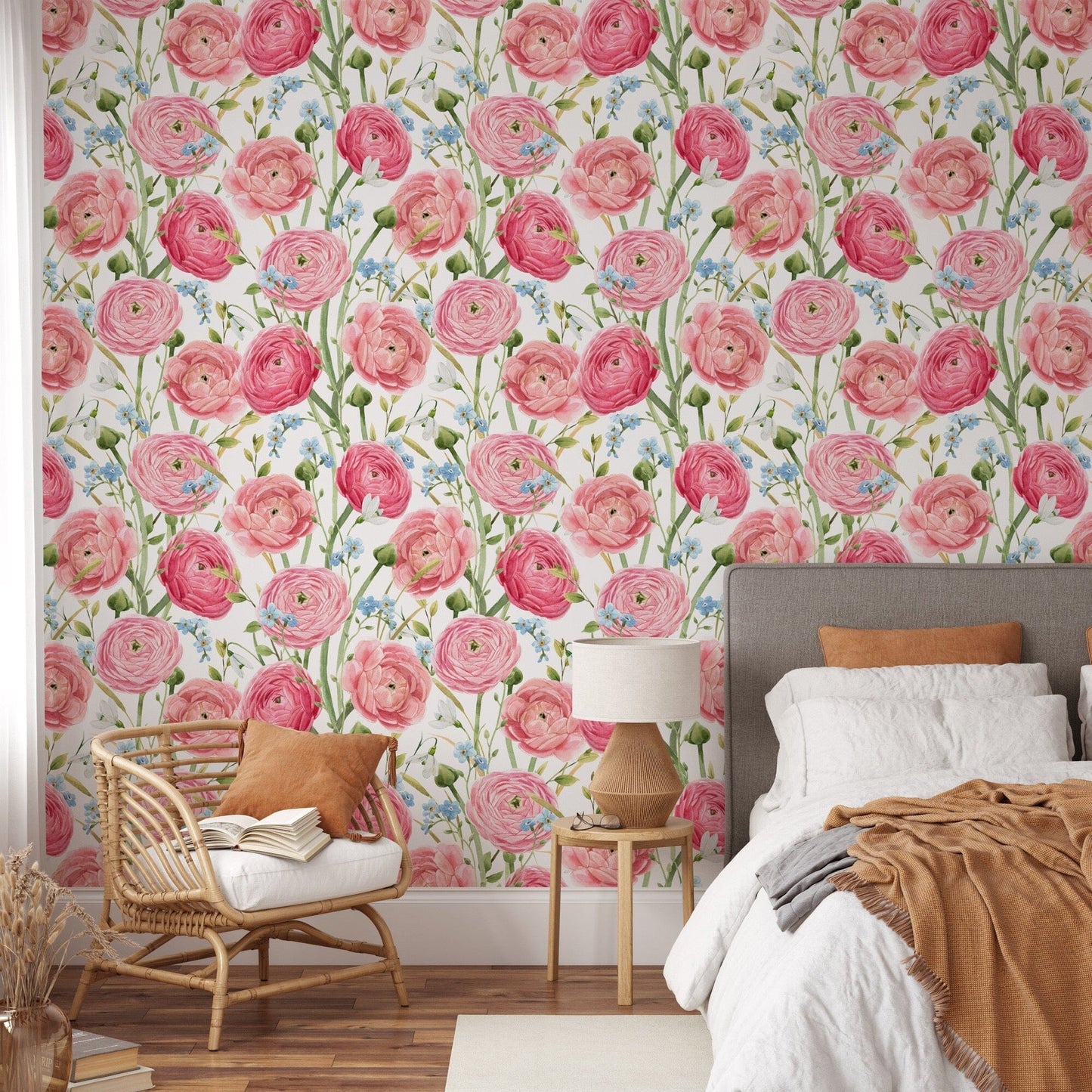 Watercolor Pink Summer Flowers Wallpaper