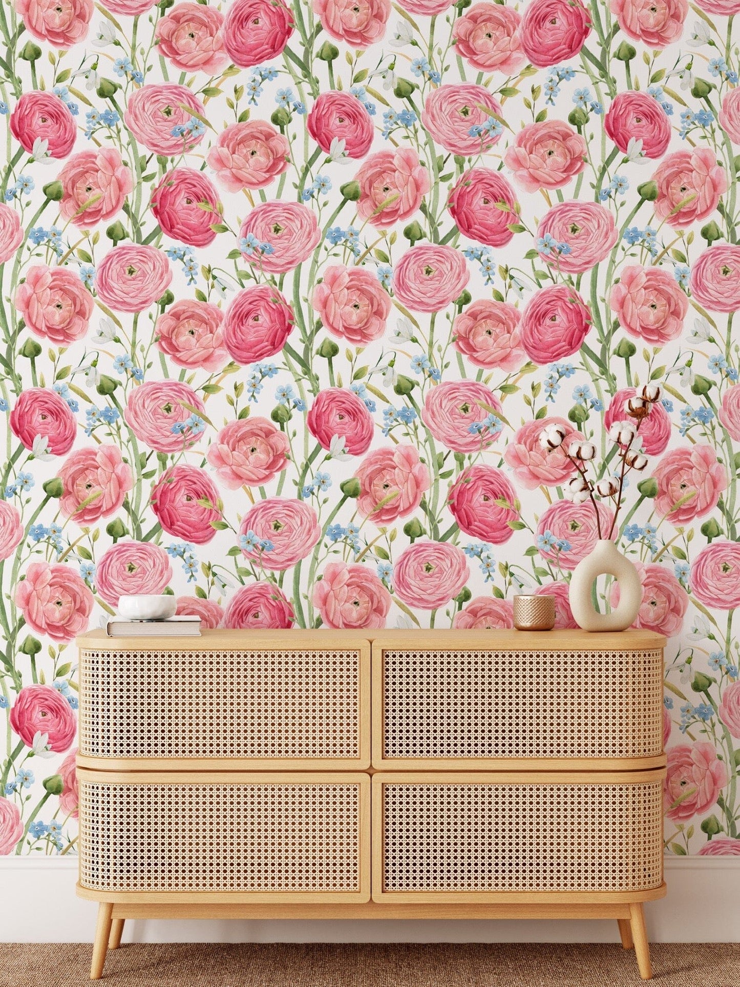 Watercolor Pink Summer Flowers Wallpaper