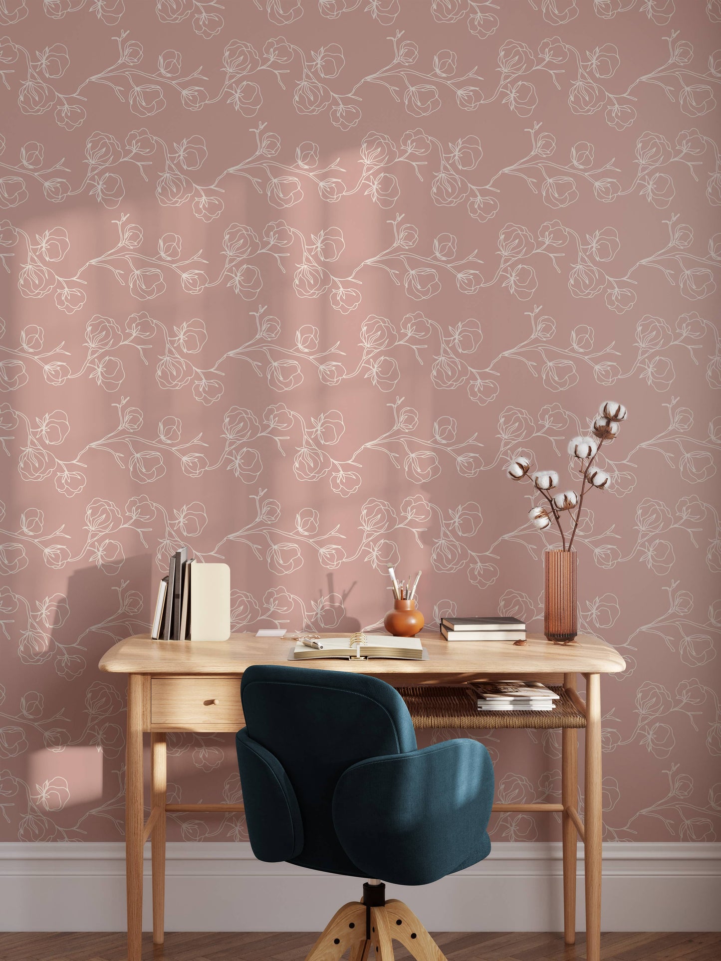 Minimalist Cotton Blossom Floral Wallpaper