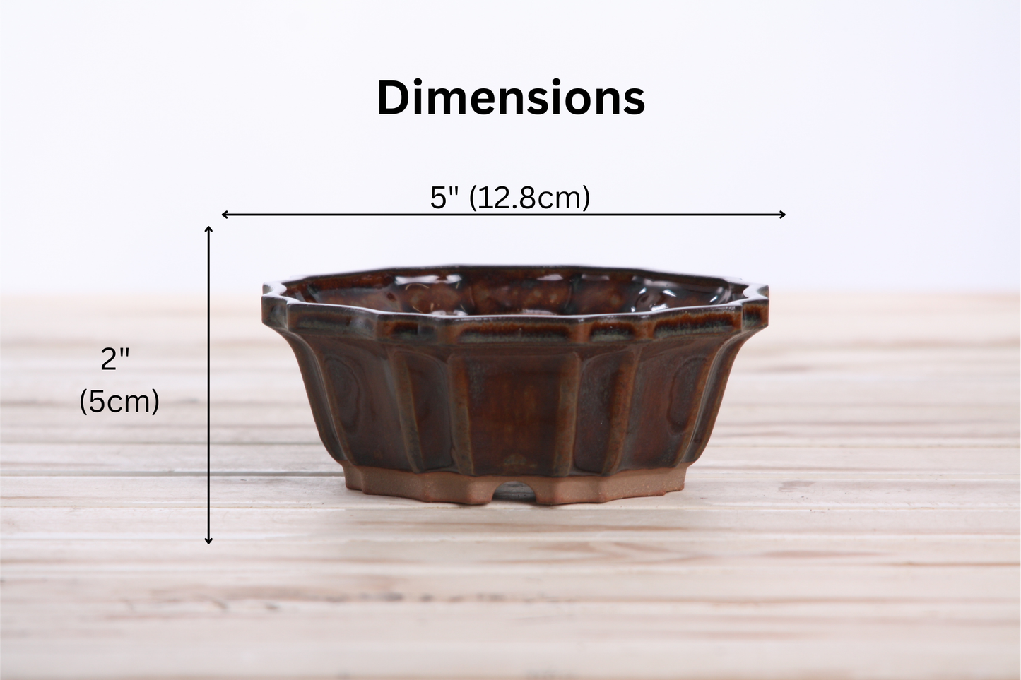 Willow Bonsai Ceramics Flower Design Bonsai Pot 5 Inch – Elegant Ceramic Bonsai & Succulent Planter, High‑Fired Frost‑Proof Stoneware with Drainage & Wiring Holes, Handmade in USA (Dark Honey)