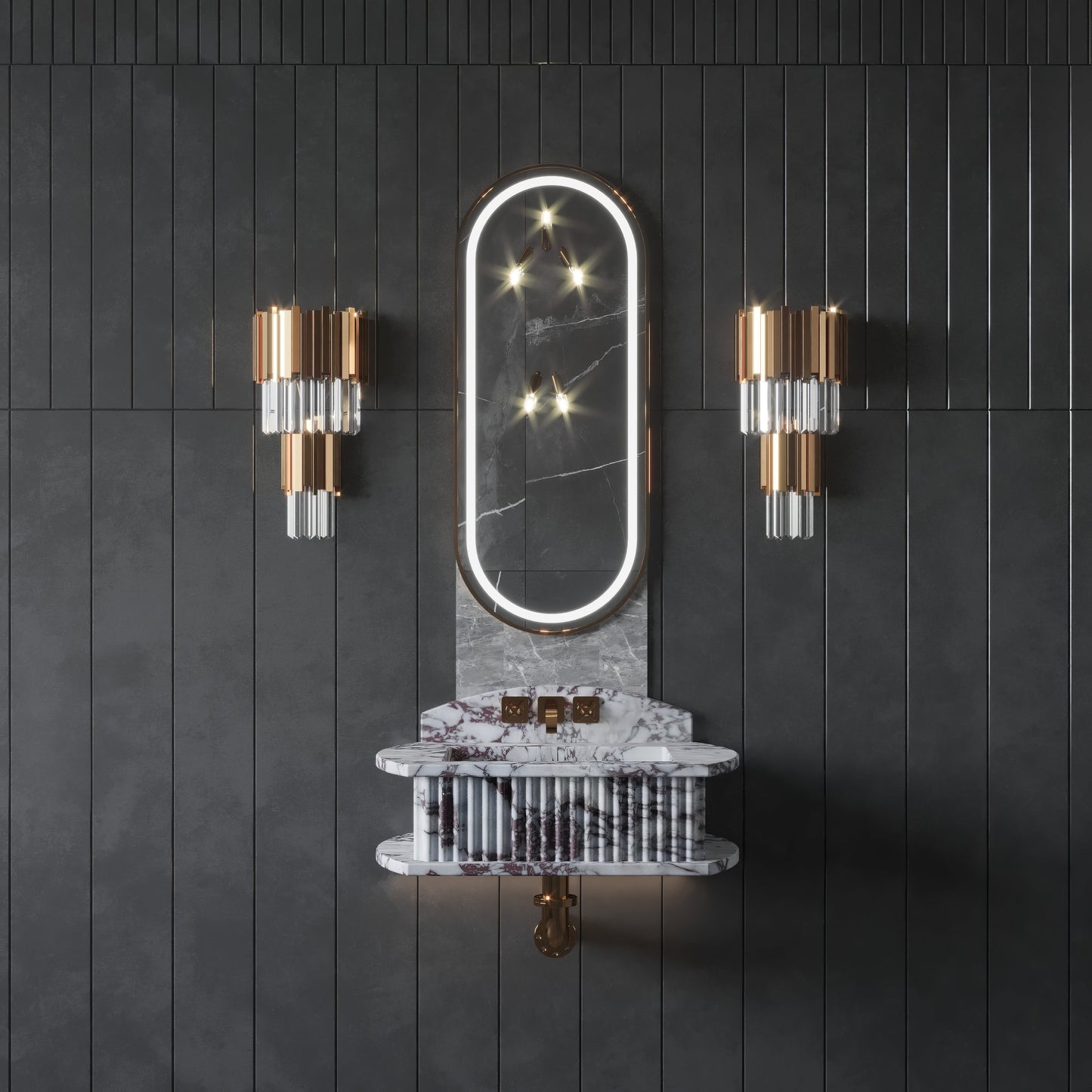 Bathroom Fluted Marble Sinks