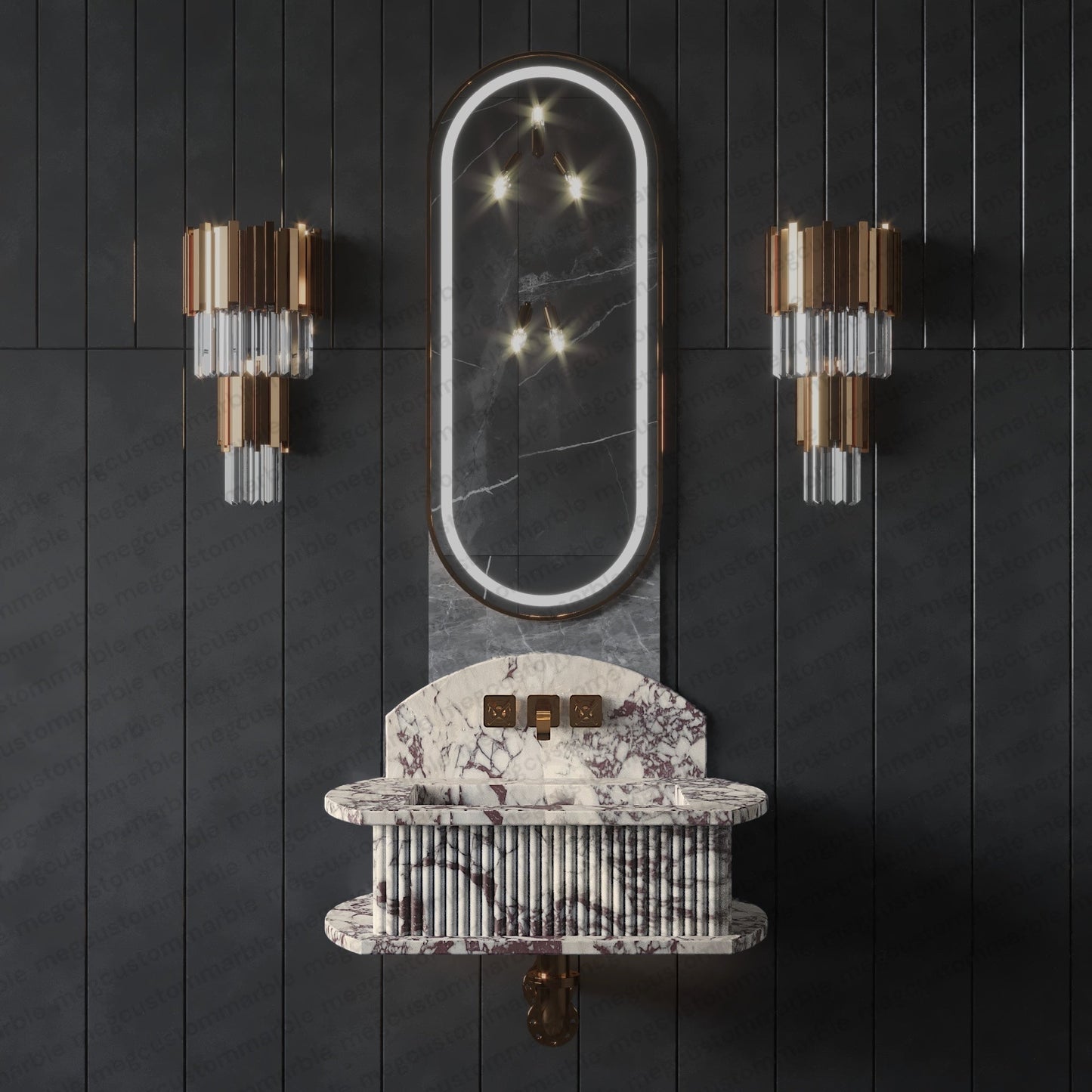 Bathroom Fluted Marble Sinks