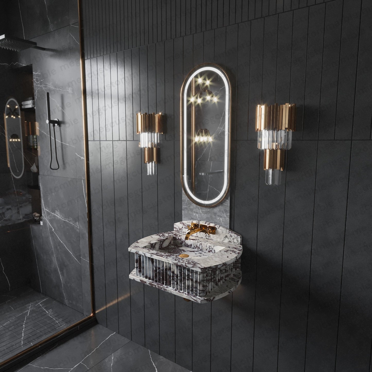 Bathroom Fluted Marble Sinks