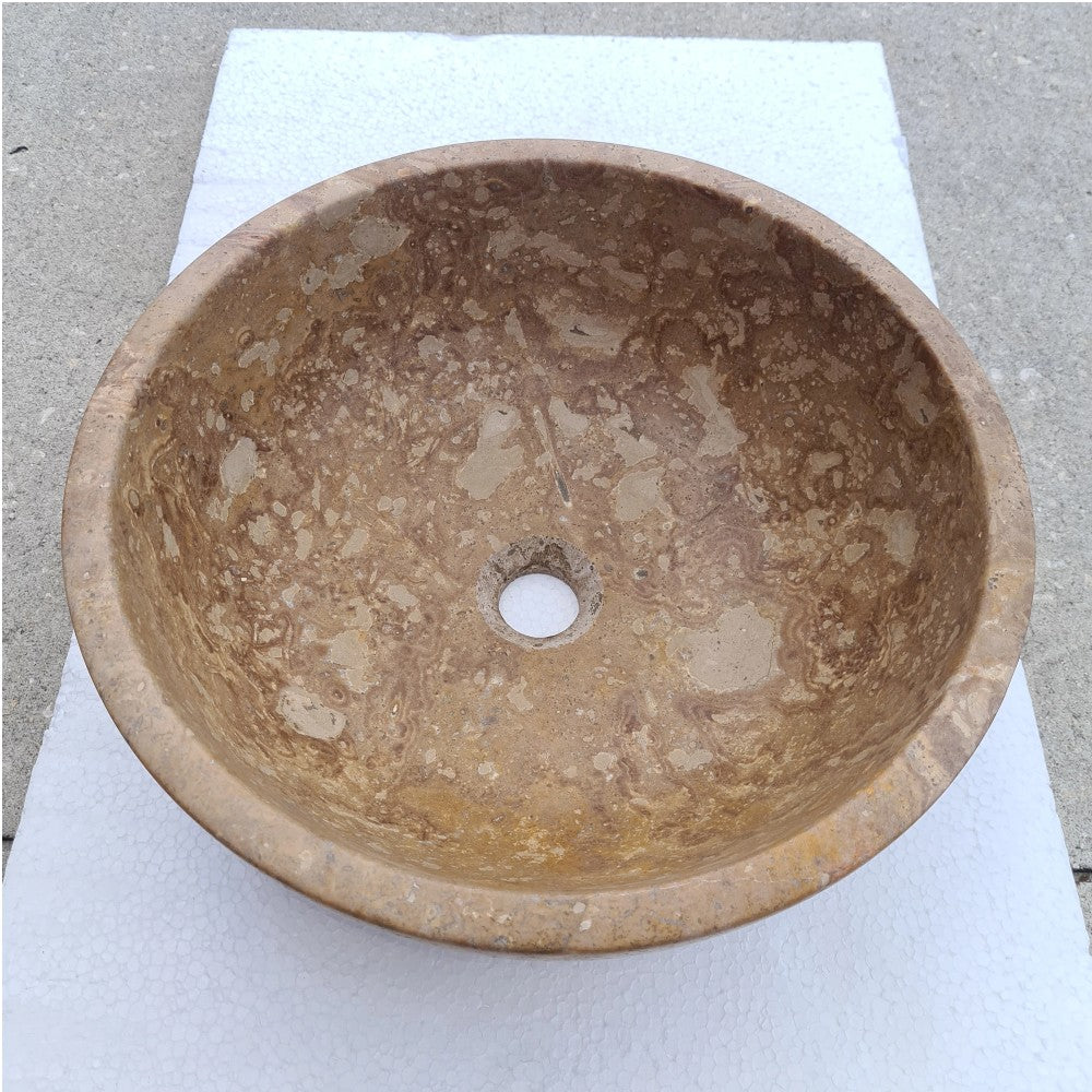 Fontane Dark Walnut Travertine Natural Stone Under-mount Sink Honed and Filled (D)16" (H)6"