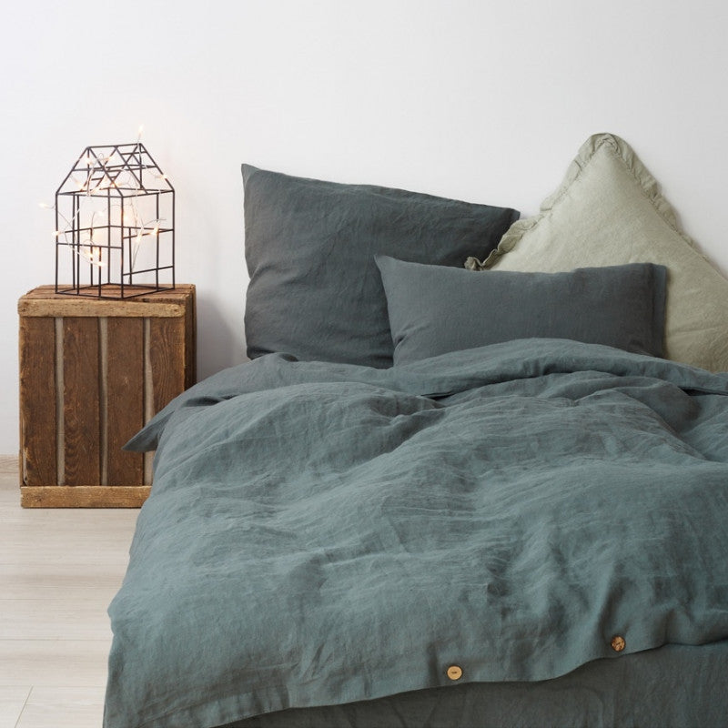 Linen Tales Forest Green Linen Duvet Cover Set