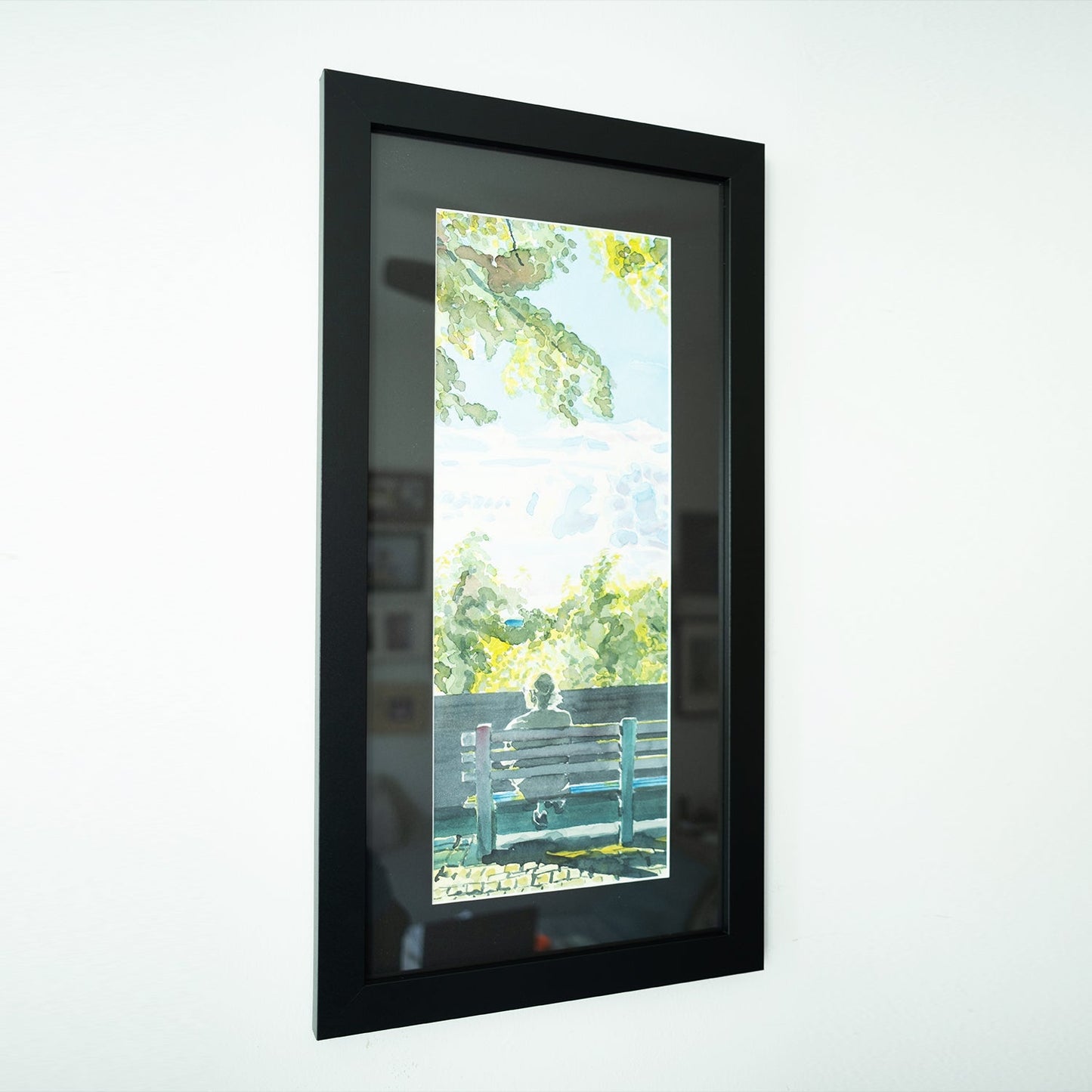 Man on Bench Watching Sunset, Linden Terrace, Fort Tryon, Watercolor, Hudson River