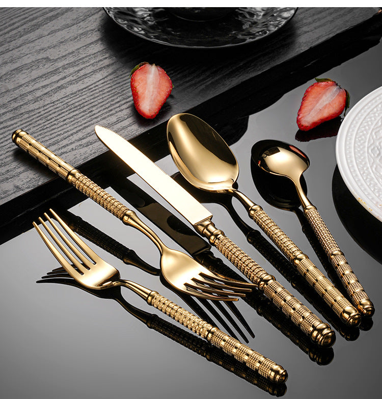 France Embossed Vintage Luxury Gilded Flatware Set