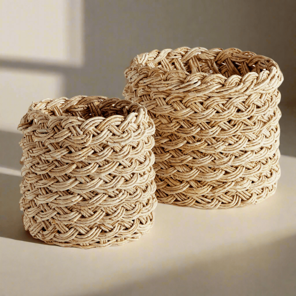 French Braided Abaca Storage Baskets (Set of 2)