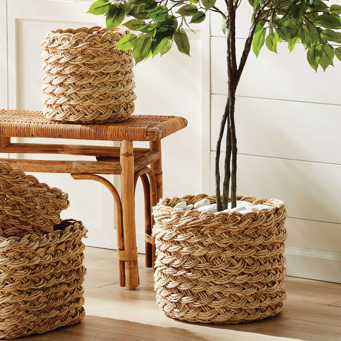 French Braided Abaca Storage Baskets (Set of 2)