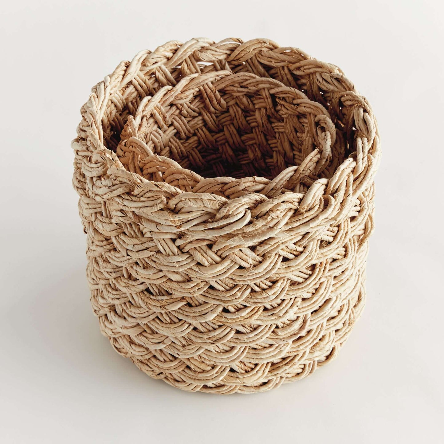 French Braided Abaca Storage Baskets (Set of 2)