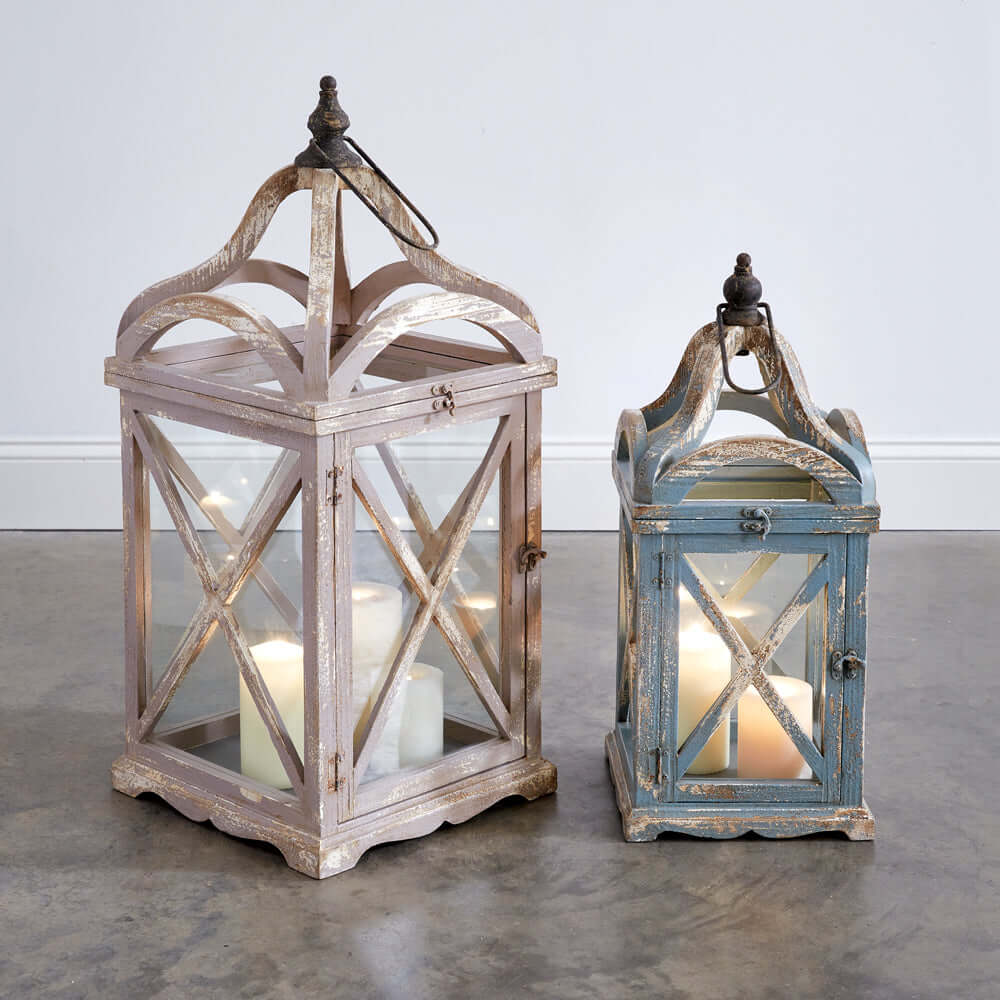 French Country Lanterns with Arched Tops and Distressed Finish (Set of 2)