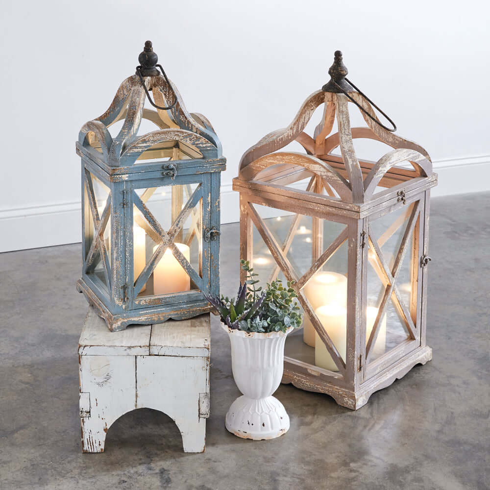French Country Lanterns with Arched Tops and Distressed Finish (Set of 2)
