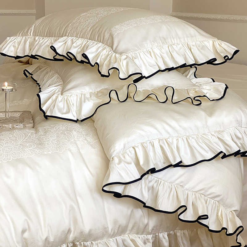 French Sweetheart Ruffle Egyptian Cotton Duvet Cover Set