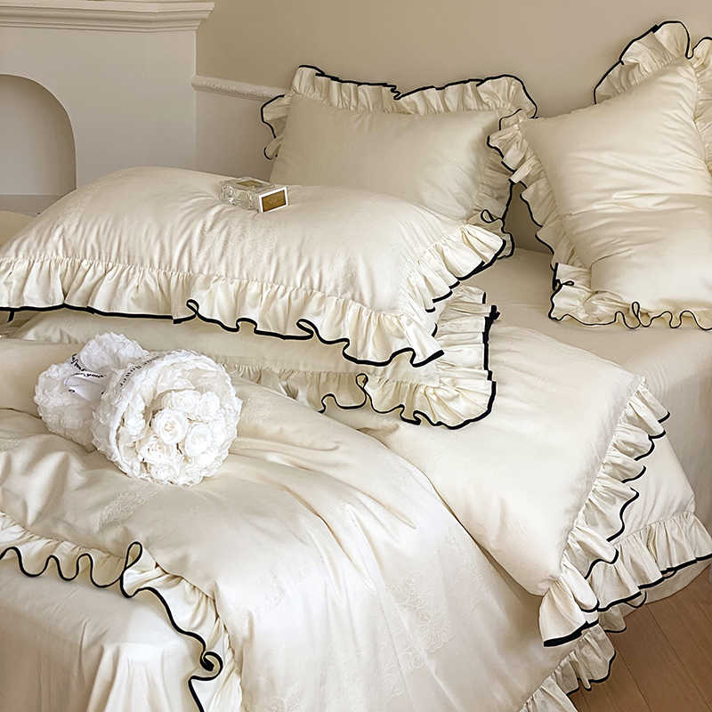 French Sweetheart Ruffle Egyptian Cotton Duvet Cover Set