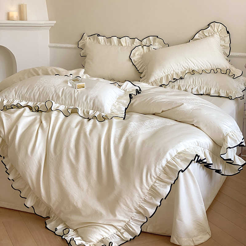 French Sweetheart Ruffle Egyptian Cotton Duvet Cover Set
