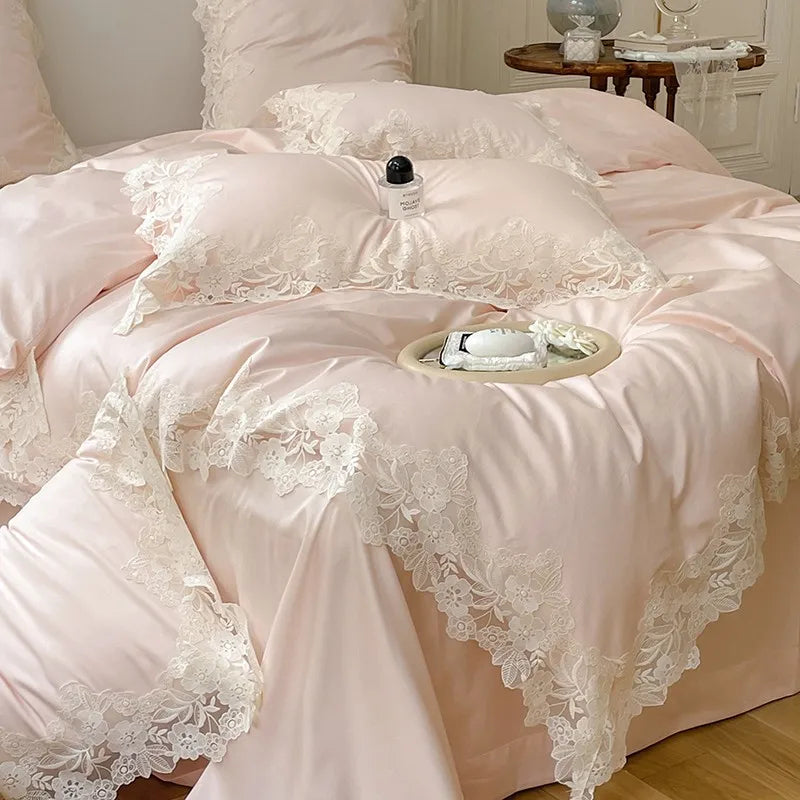 French Wedding Chic White Lace Bedding Set