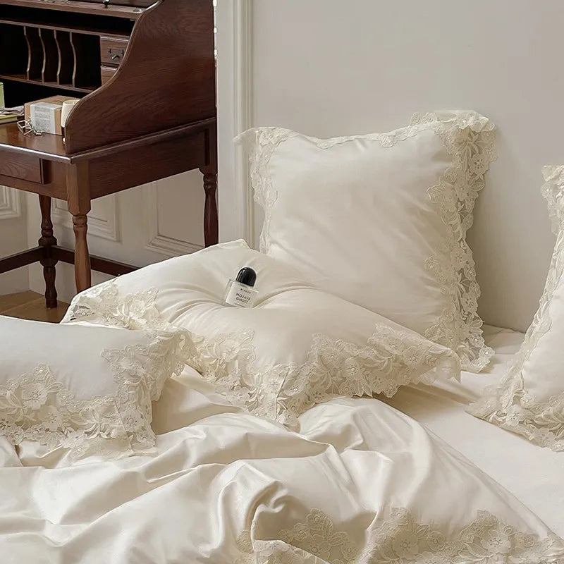 French Wedding Chic White Lace Bedding Set