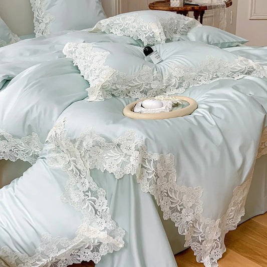 French Wedding Chic White Lace Bedding Set