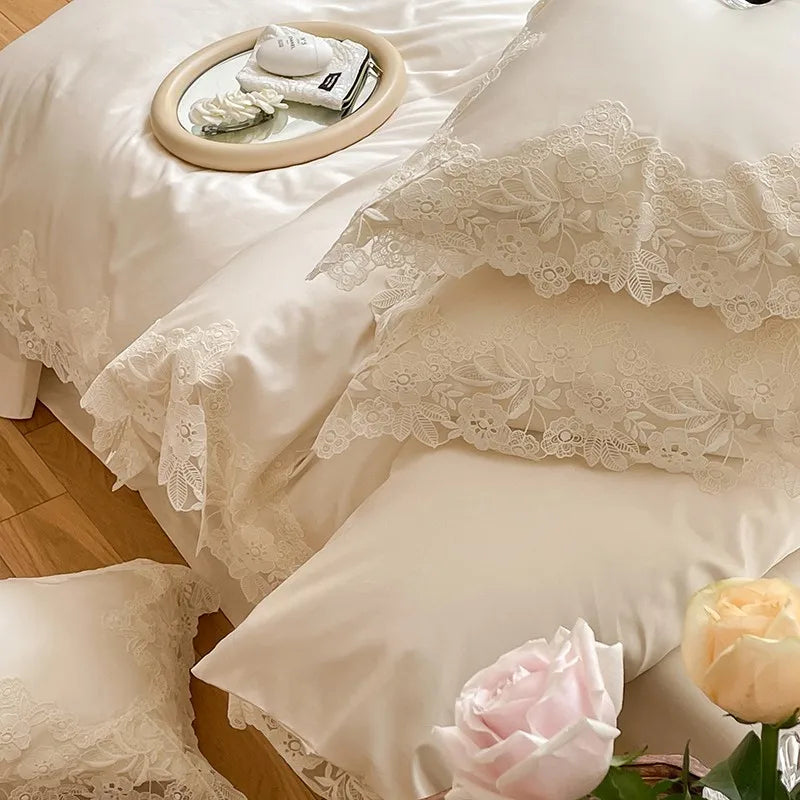 French Wedding Chic White Lace Bedding Set