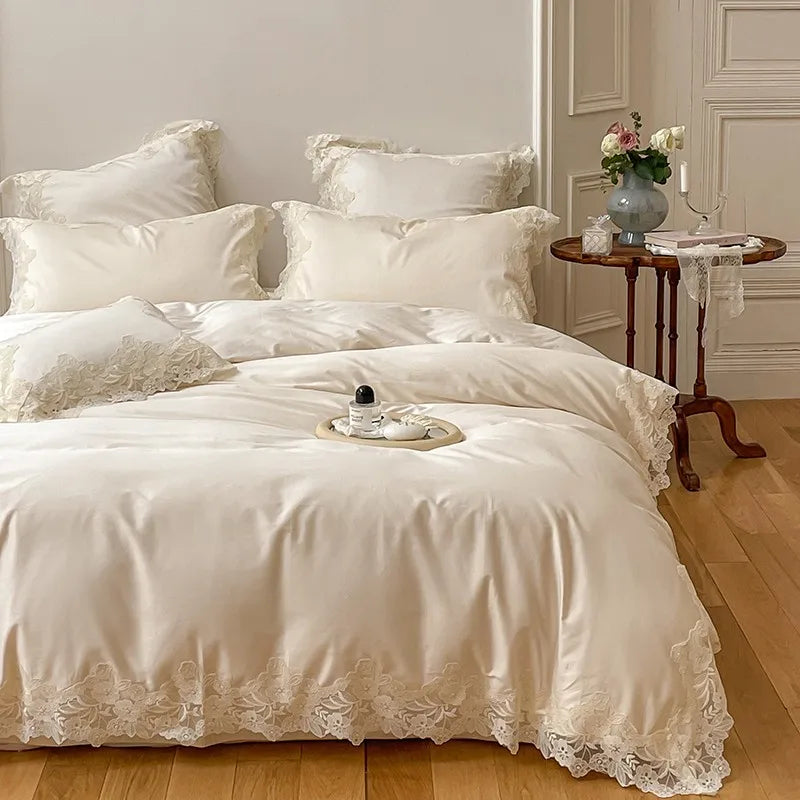 French Wedding Chic White Lace Bedding Set