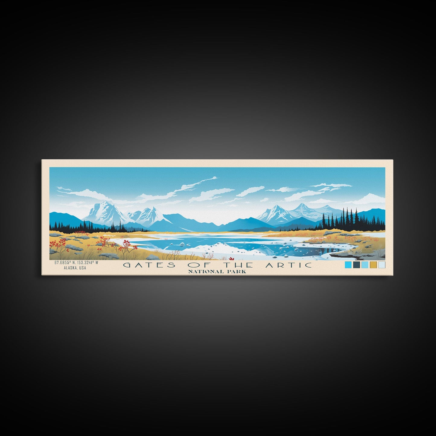 Gates Of The Arctic National Park Panoramic Alaska Travel Art, National Park Print, Minimalist Travel Art, Midcentury Modern Style Landscape