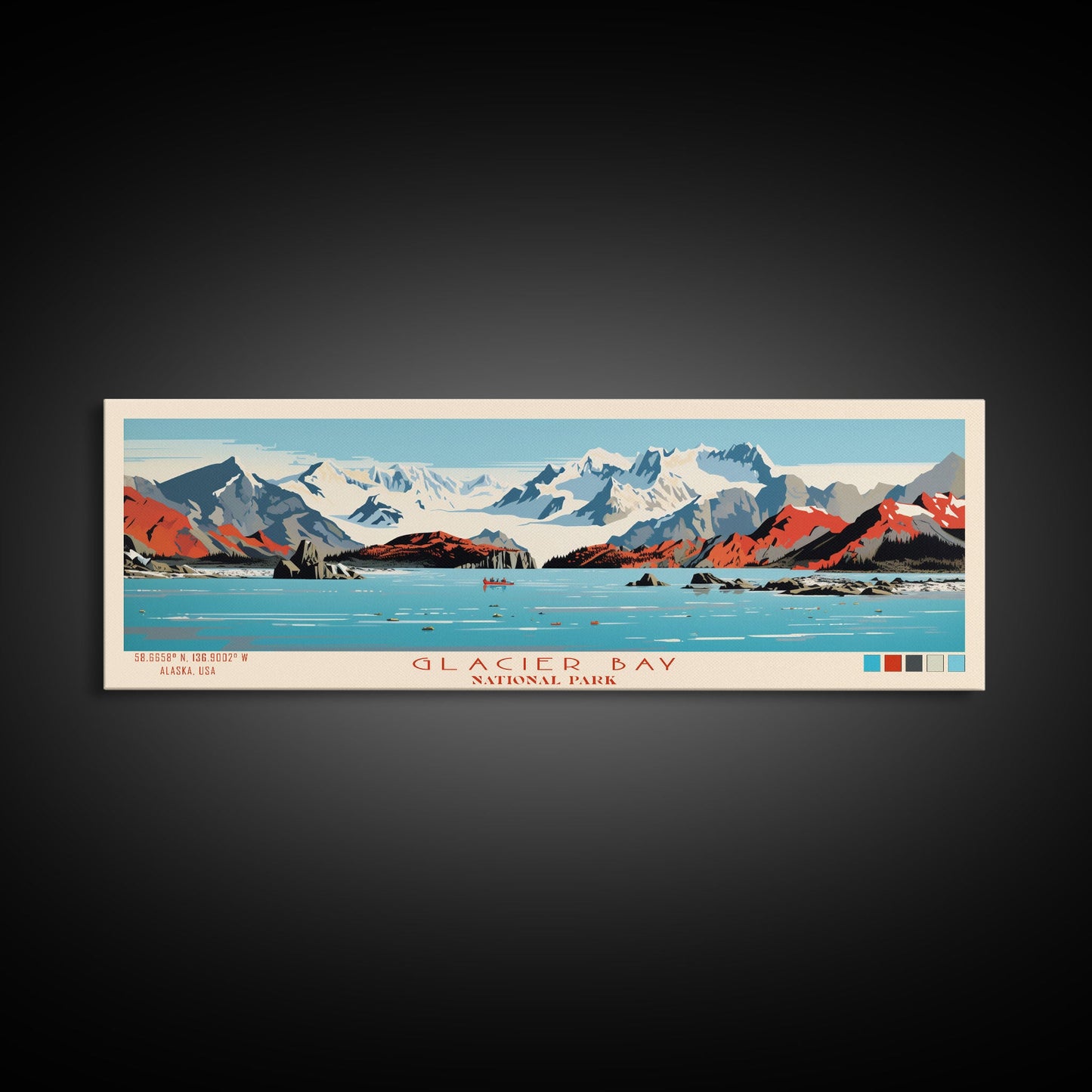 Glacier Bay National Park, Panoramic Alaska Travel Art, National Park Print, Minimalist Travel Art, Midcentury Modern Style Landscape