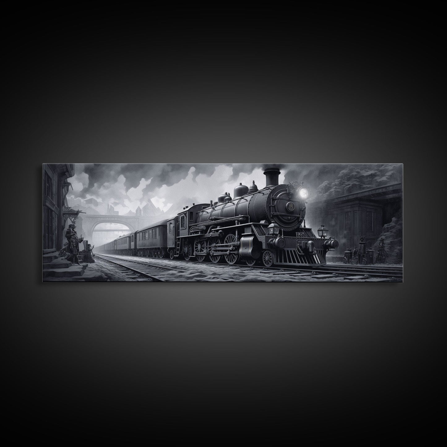 Steam Train Wall Art Framed Canvas Print, Framed Art, Train Decor, Conductor Art, Train Art, Train Gifts
