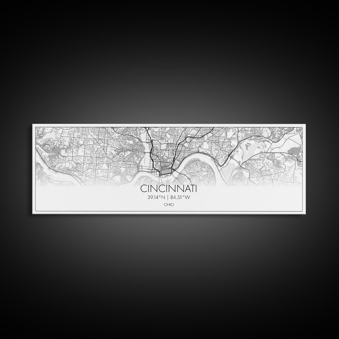 Panoramic Cincinnati City Map, Ohio Art, Map Print, Minimalist Wall Art, Canvas Art, Housewarming Gift, Street Map Art, Closing Gift