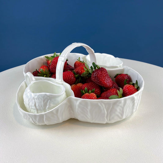 Wedgwood Country Ware Porcelain Basket for Serving Strawberries Cream Sugar. Set of 3. Leaf Texture. Garden Party. Romantic Gift for Him Her