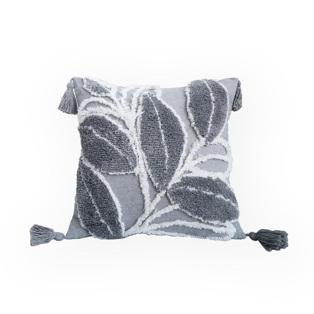 Tufted Leaf Decorative Throw Pillow with Tassels – Textured Cotton Cushion (With or Without Inserts) 18''x18'' set of 2