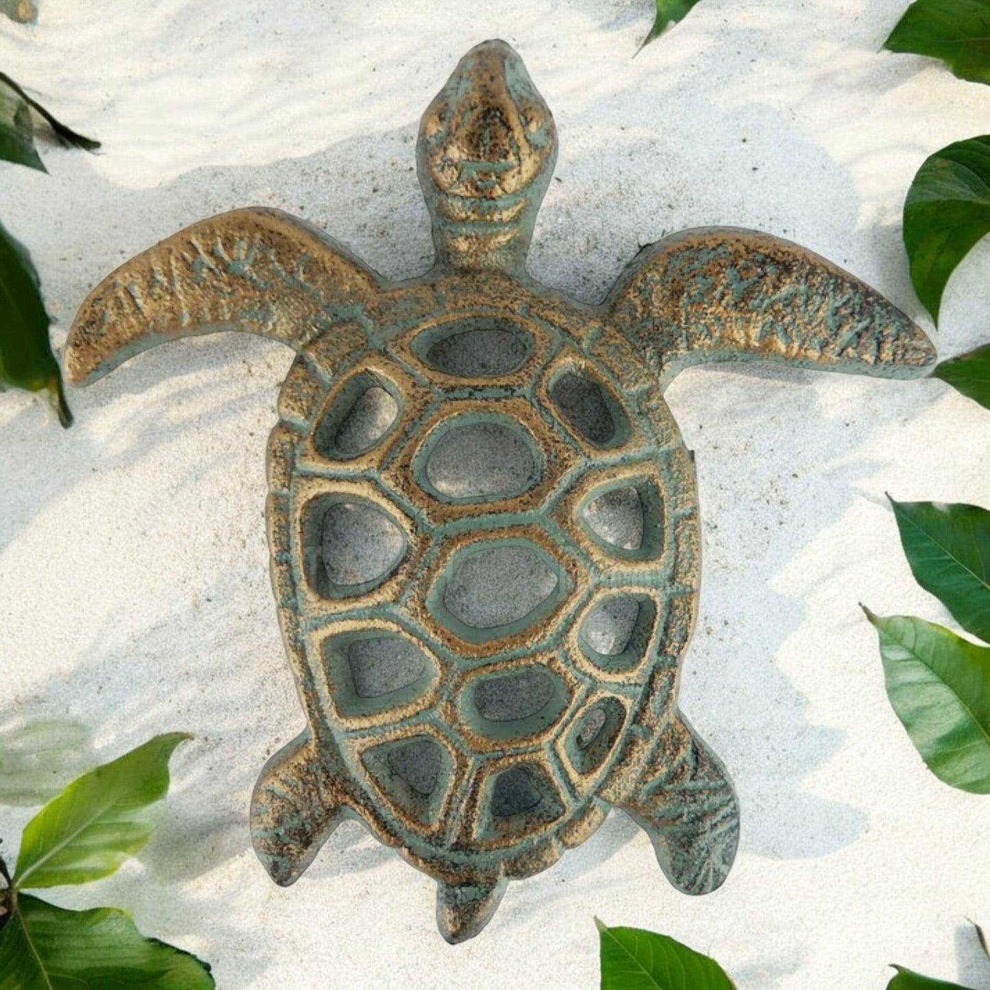 Whimsical Cast Iron Turtle Figurine, Antique Bronze Coastal Decor Accent