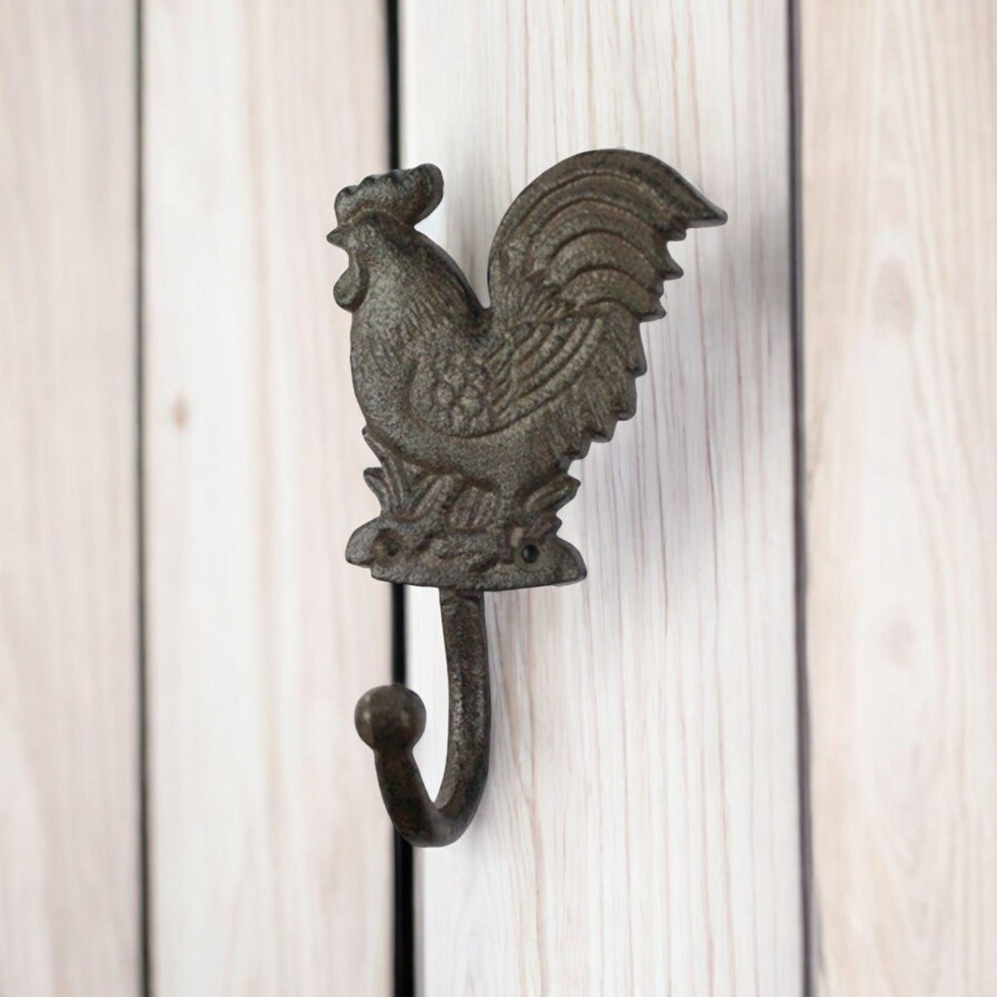 Rustic Cast Iron Rooster Hook, Farmhouse Wall Organizer