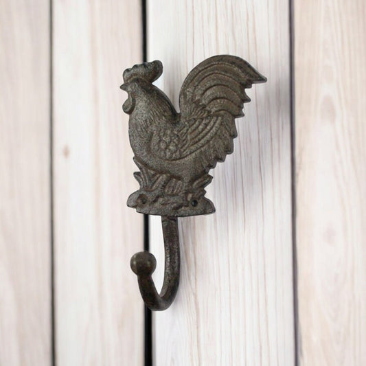 Rustic Cast Iron Rooster Hook, Farmhouse Wall Organizer
