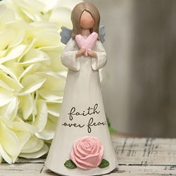 Faith Over Fear Resin Angel w/Rose & Heart