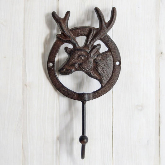 Cast Iron Deer Head Hook, Vintage Woodland Wall Accent