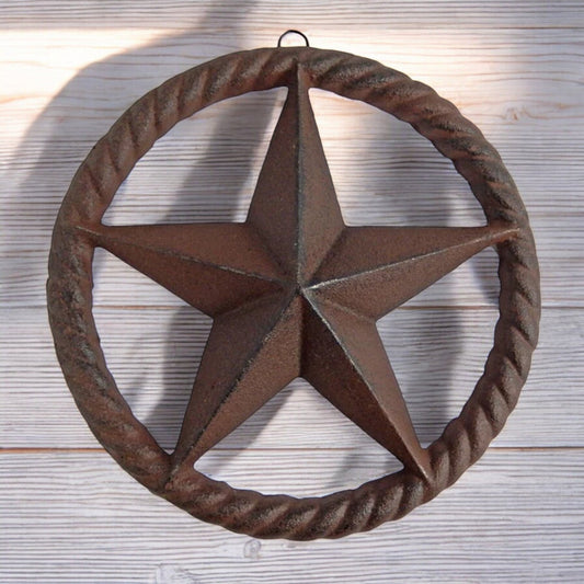 Vintage Cast Iron Star with Twisted Ring, Rustic Western Wall Accent