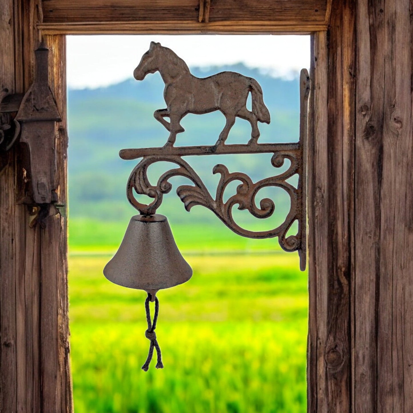 Equestrian Cast Iron Horse Bell, Rustic Farmhouse Door Chime
