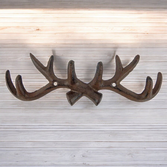Rustic Cast Iron Antler Hook, Cabin & Lodge Wall Decor
