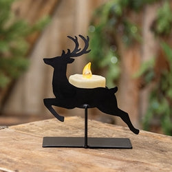 Black Metal Leaping Reindeer Tealight or Votive Holder - 5.25"H