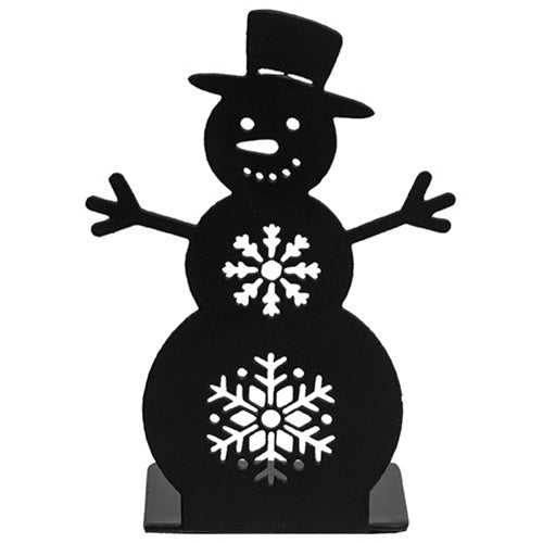 Black Metal Snowflake Cutout Snowman Candle Plate - 5"H