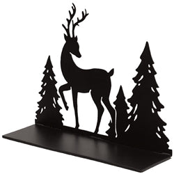 Black Metal Woodland Forest & Reindeer Candle Plate - 5"H