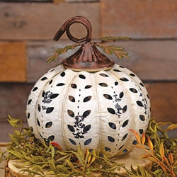 Distressed White Metal Laurel Cutout Pumpkin - 10 In H