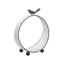 2/Set - Round White Metal Bird Topped Pillar Lanterns