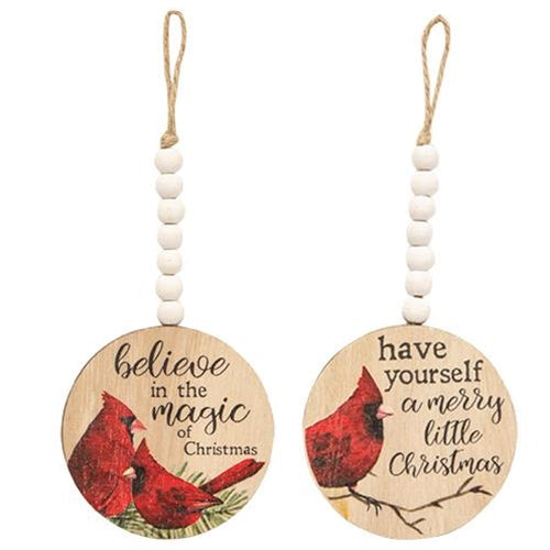 Christmas Cardinal Round Beaded Ornament 2 Asstd.