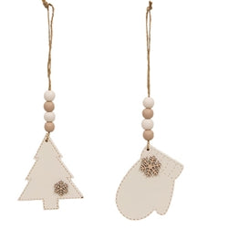 5/Set Beaded Wooden Stitched Snowflake Christmas Ornaments