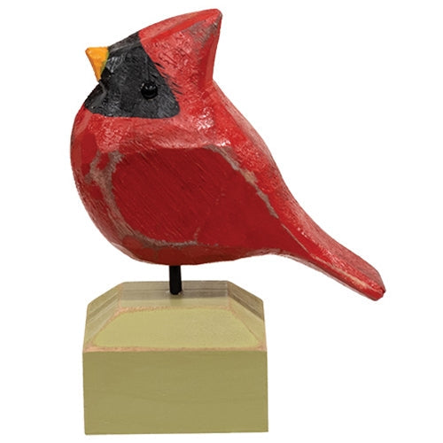 Carved Chunky Wood Male Cardinal on Base