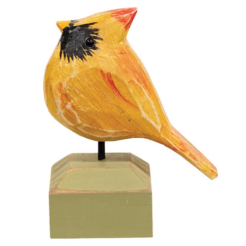 Carved Chunky Wood Female Cardinal on Base