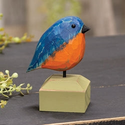Carved Chunky Wood Bluebird on Base