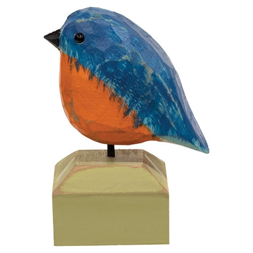 Carved Chunky Wood Bluebird on Base